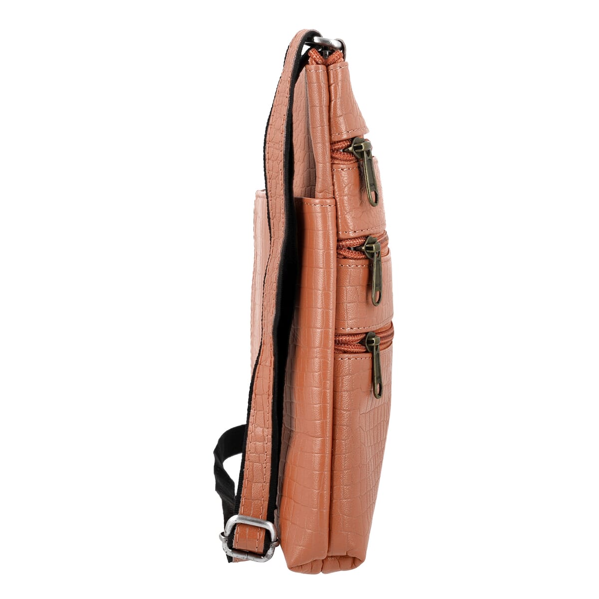 Peach Genuine Leather Croco Embossed Crossbody Bag image number 5