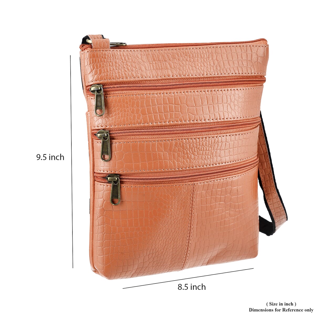 Peach Genuine Leather Croco Embossed Crossbody Bag image number 8