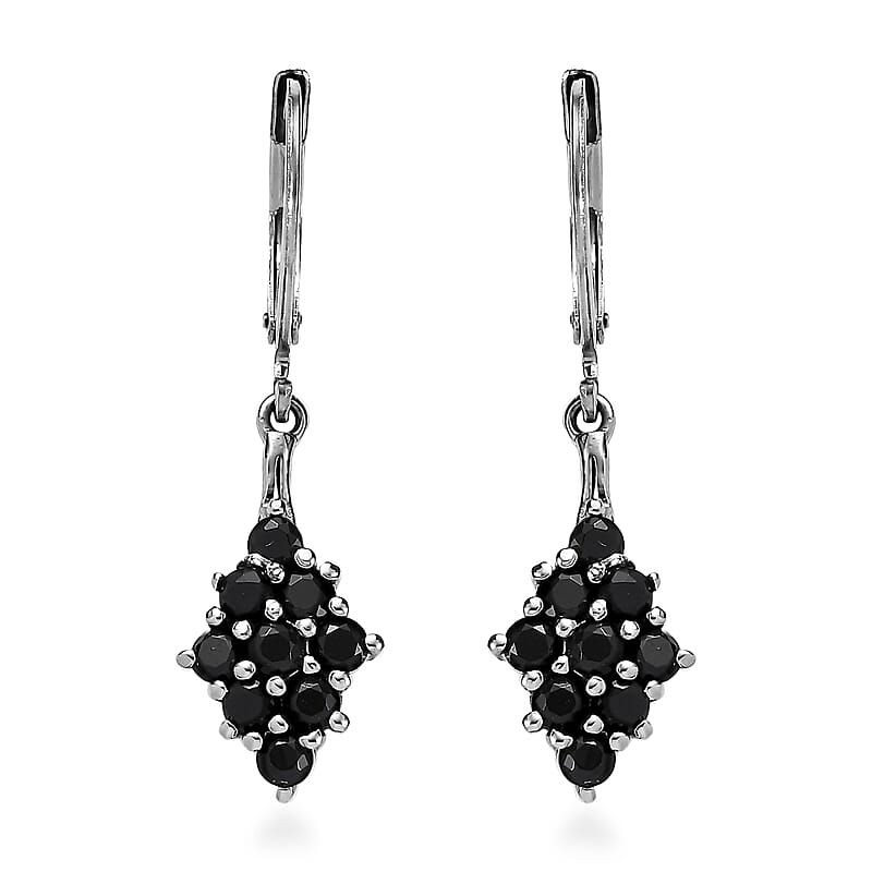 Thai Black Spinel 1.40 ctw Lever Back Earrings in Stainless Steel