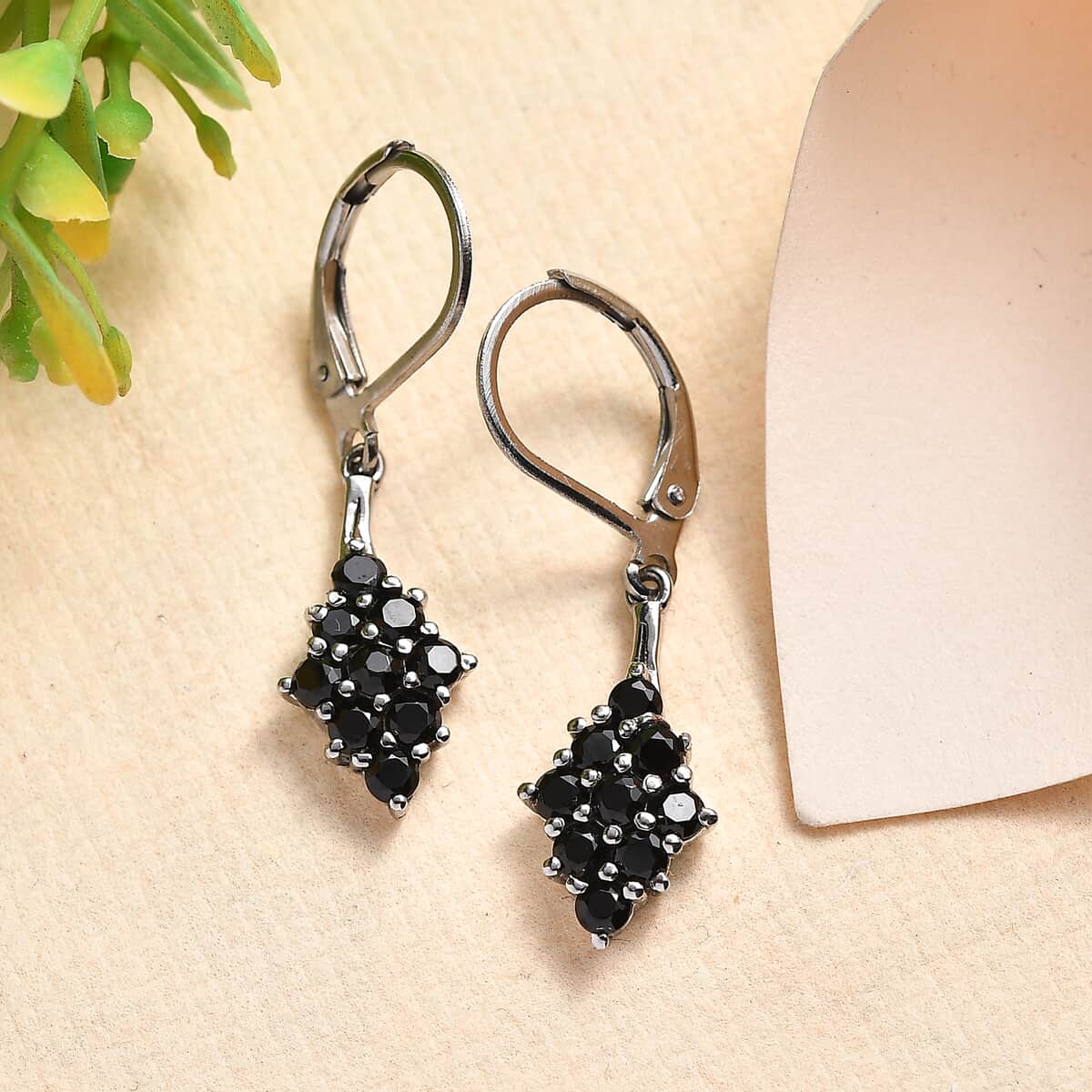 Thai Black Spinel 1.40 ctw Lever Back Earrings in Stainless Steel  image number 1