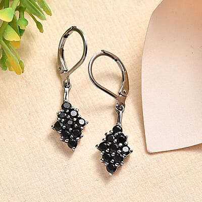 Thai Black Spinel 1.40 ctw Lever Back Earrings in Stainless Steel