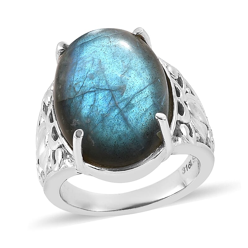 Malagasy Labradorite 13.00 ctw Solitaire Ring in Stainless Steel (Size 10.0) 