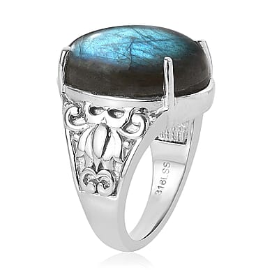 Malagasy Labradorite 13.00 ctw Solitaire Ring in Stainless Steel (Size 10.0) 