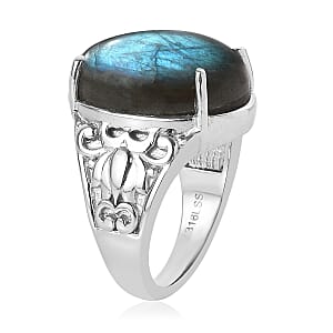Malagasy Labradorite 13.00 ctw Solitaire Ring in Stainless Steel (Size 7.0)