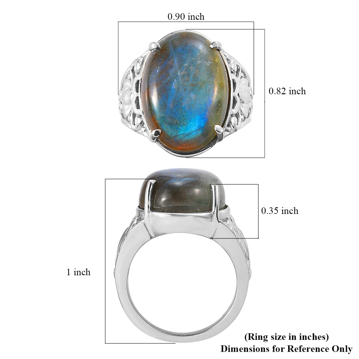 Malagasy Labradorite 13.00 ctw Solitaire Ring in Stainless Steel (Size 8.0)  image number 5