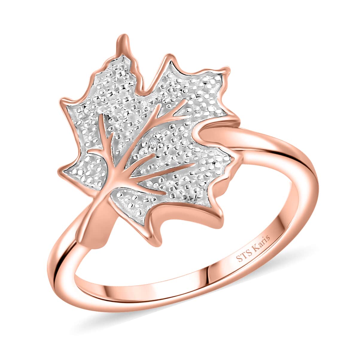 Karis White Diamond Accent Leaf Ring in 18K RG Plated and Platinum Bond (Size 10.0) image number 0