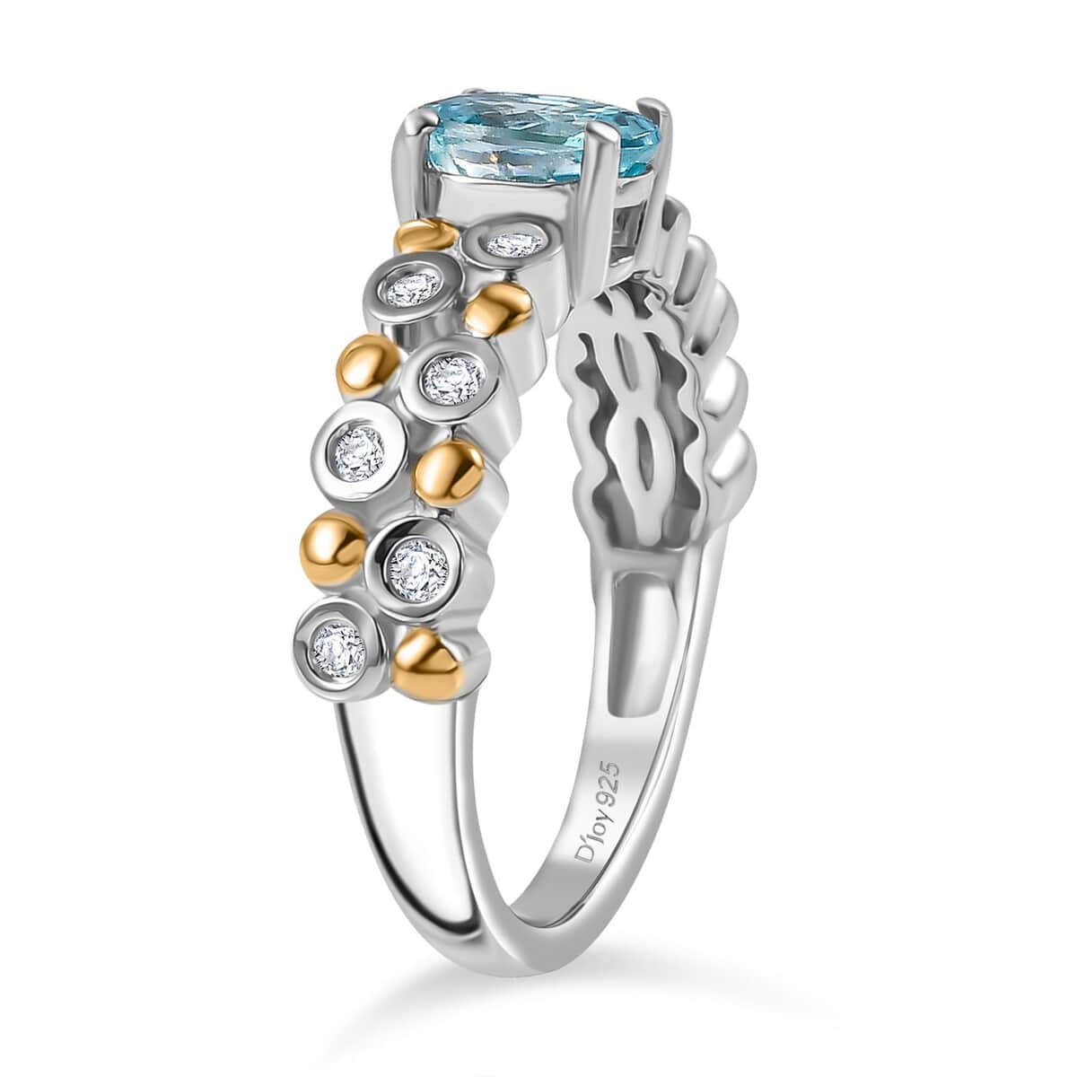 Premium Cambodian Blue Zircon and Moissanite 2.50 ctw Bubbles Ring in 18K Vermeil YG and Rhodium Over Sterling Silver (Size 10.0) image number 2