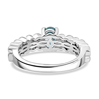 D'Joy Premium Cambodian Blue Zircon and Moissanite 2.50 ctw Bubbles Ring in 18K Vermeil YG and Rhodium Over Sterling Silver (Size 5.0)
