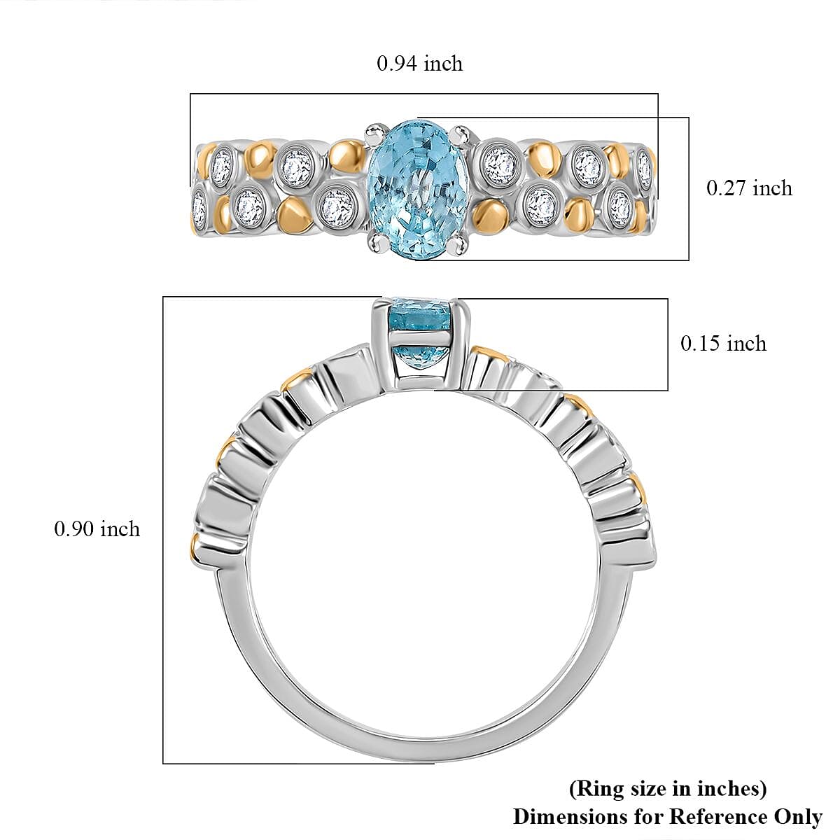 D'Joy Premium Cambodian Blue Zircon and Moissanite 2.50 ctw Bubbles Ring in 18K Vermeil YG and Rhodium Over Sterling Silver (Size 5.0)