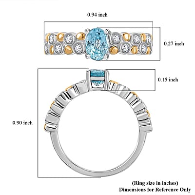 D'Joy Premium Cambodian Blue Zircon and Moissanite 2.50 ctw Bubbles Ring in 18K Vermeil YG and Rhodium Over Sterling Silver (Size 5.0)