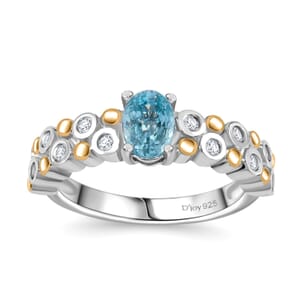 Premium Cambodian Blue Zircon and Moissanite 2.50 ctw Bubbles Ring in 18K Vermeil YG and Rhodium Over Sterling Silver (Size 7.0)
