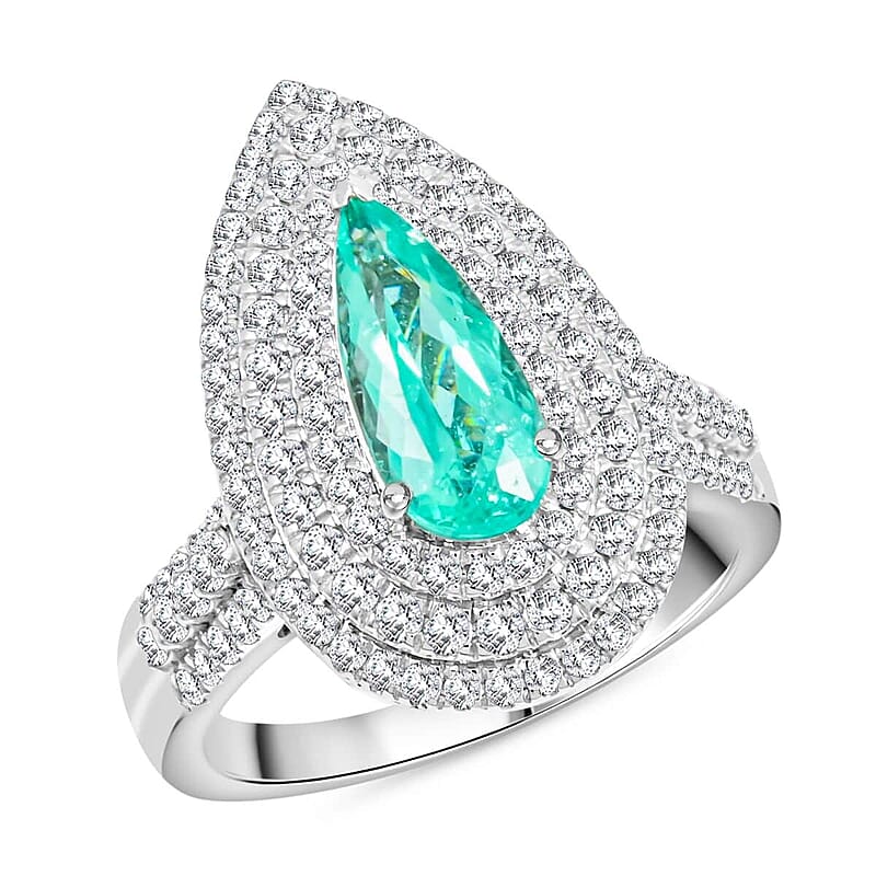Rhapsody AAAA Paraiba Tourmaline, Diamond (E-F, VS) Ring in 950 Platinum 3.11 ctw (Size 10.0) With Free Paraiba Book