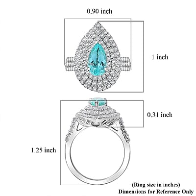 Rhapsody AAAA Paraiba Tourmaline, Diamond (E-F, VS) Ring in 950 Platinum 3.11 ctw (Size 10.0) With Free Paraiba Book