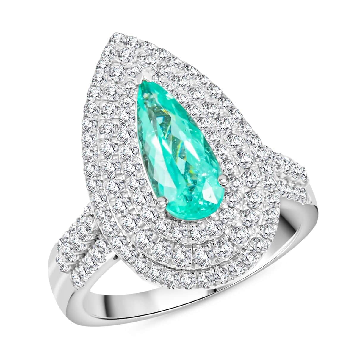 Rhapsody AAAA Paraiba Tourmaline and E-F VS Diamond 3.11 ctw Ring in 950 Platinum (Size 7.0) 11.50 Grams image number 0