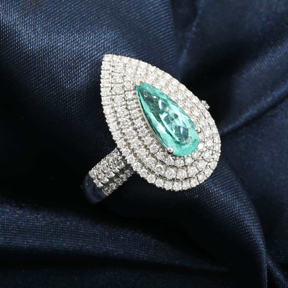 Rhapsody AAAA Paraiba Tourmaline and E-F VS Diamond 3.11 ctw Ring in 950 Platinum (Size 7.0) 11.50 Grams image number 1