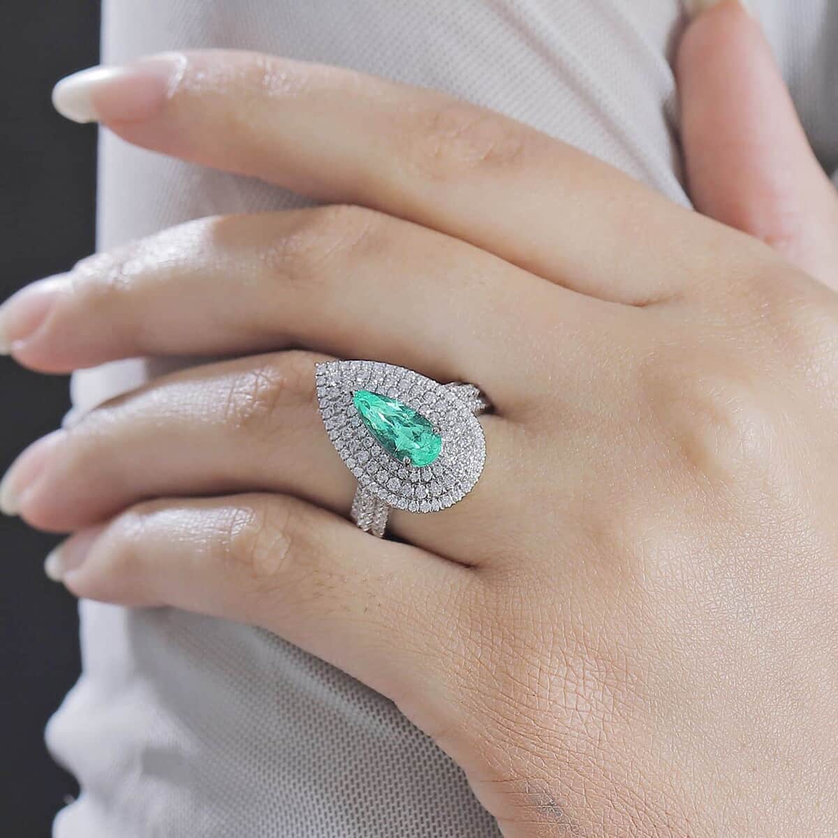 Rhapsody AAAA Paraiba Tourmaline and E-F VS Diamond 3.11 ctw Ring in 950 Platinum (Size 7.0) 11.50 Grams image number 2