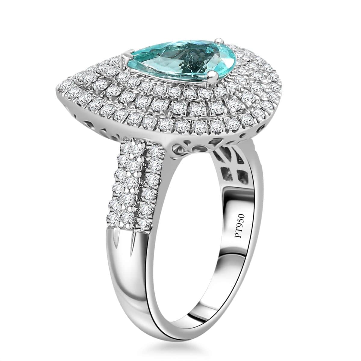 Rhapsody AAAA Paraiba Tourmaline and E-F VS Diamond 3.11 ctw Ring in 950 Platinum (Size 7.0) 11.50 Grams image number 3