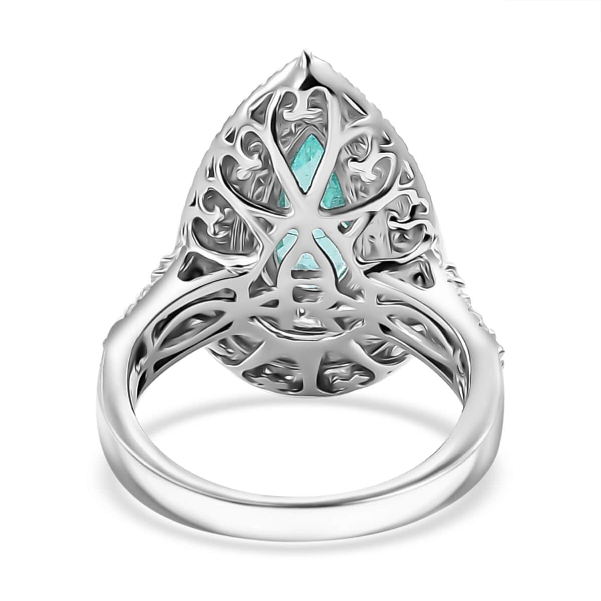 Rhapsody AAAA Paraiba Tourmaline and E-F VS Diamond 3.11 ctw Ring in 950 Platinum (Size 7.0) 11.50 Grams image number 4