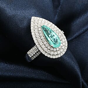Rhapsody AAAA Paraiba Tourmaline, Diamond Ring in 950 Platinum 3.11 ctw (Size 8.0) With Free Paraiba Book