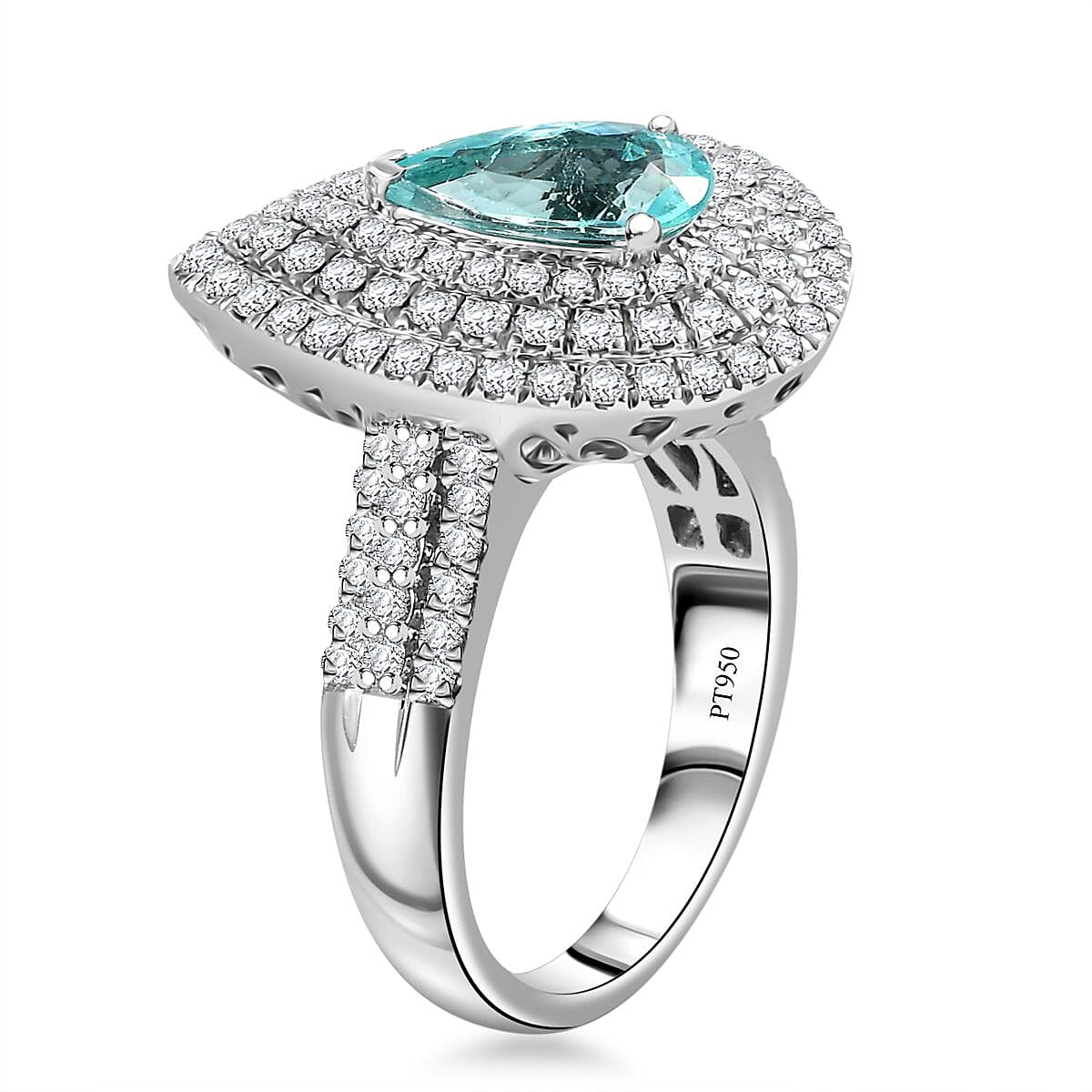 Rhapsody AAAA Paraiba Tourmaline and E-F VS Diamond 3.11 ctw Ring in 950 Platinum (Size 8.0) 11.50 Grams image number 3