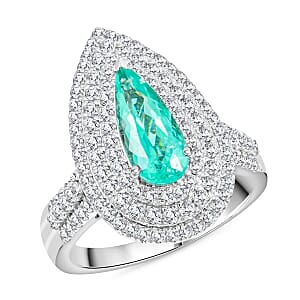 Rhapsody AAAA Paraiba Tourmaline and E-F VS Diamond 3.11 ctw Ring in 950 Platinum (Size 8.5) 11.50 Grams