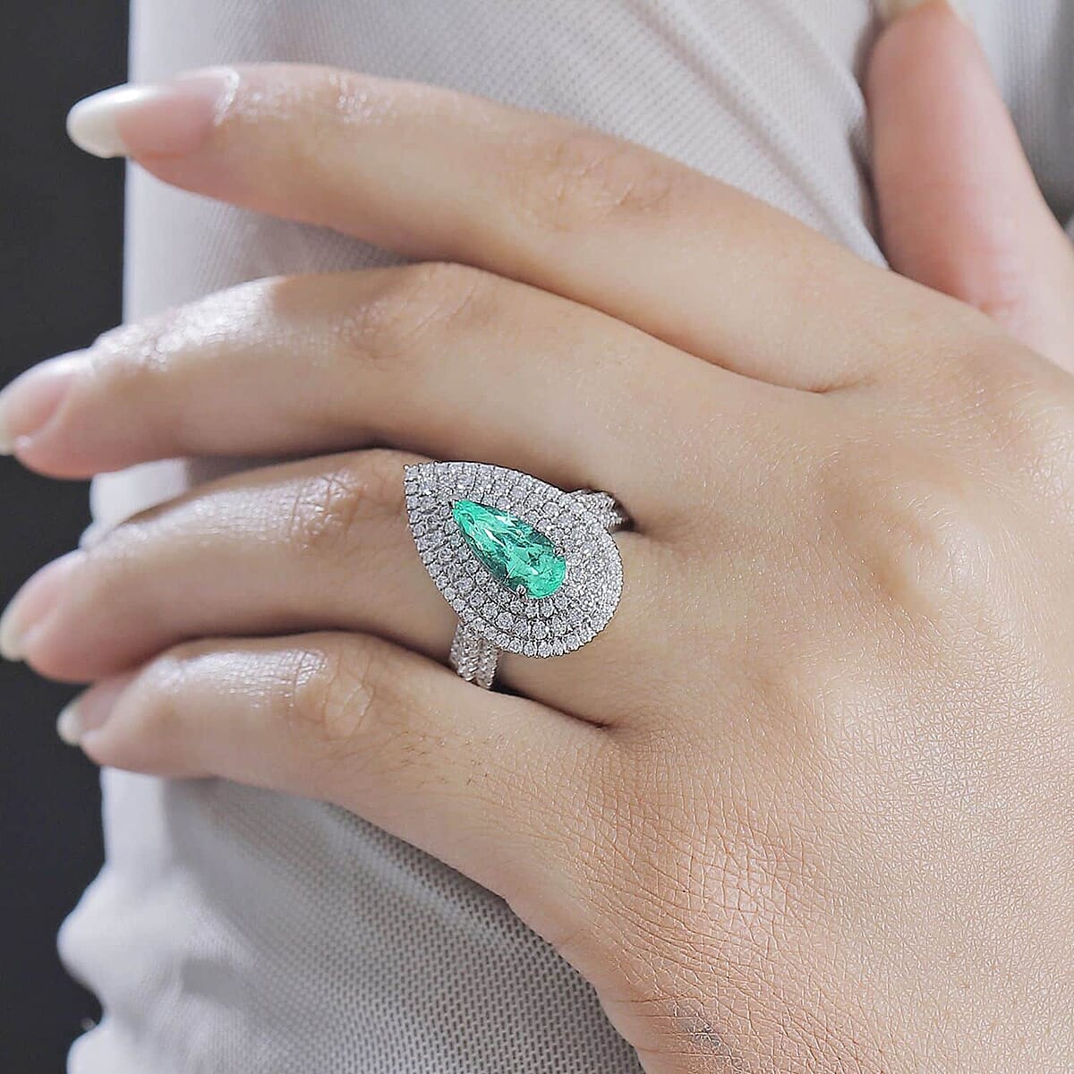 Rhapsody AAAA Paraiba Tourmaline and E-F VS Diamond 3.11 ctw Ring in 950 Platinum (Size 8.5) 11.50 Grams image number 2