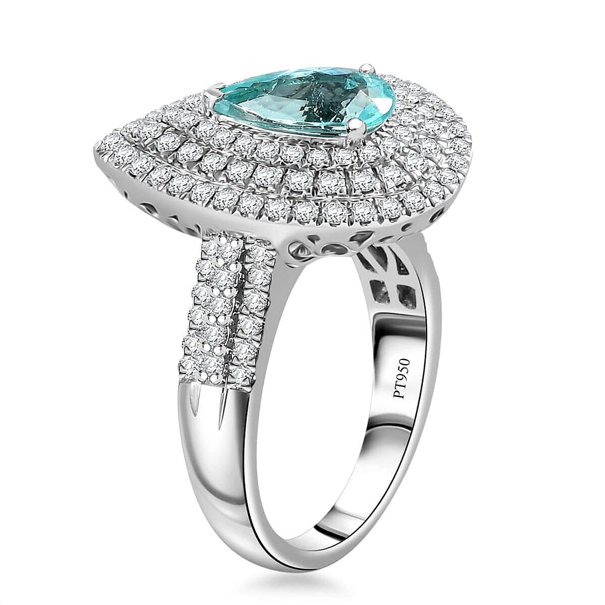 Rhapsody AAAA Paraiba Tourmaline and E-F VS Diamond 3.11 ctw Ring in 950 Platinum (Size 8.5) 11.50 Grams image number 3