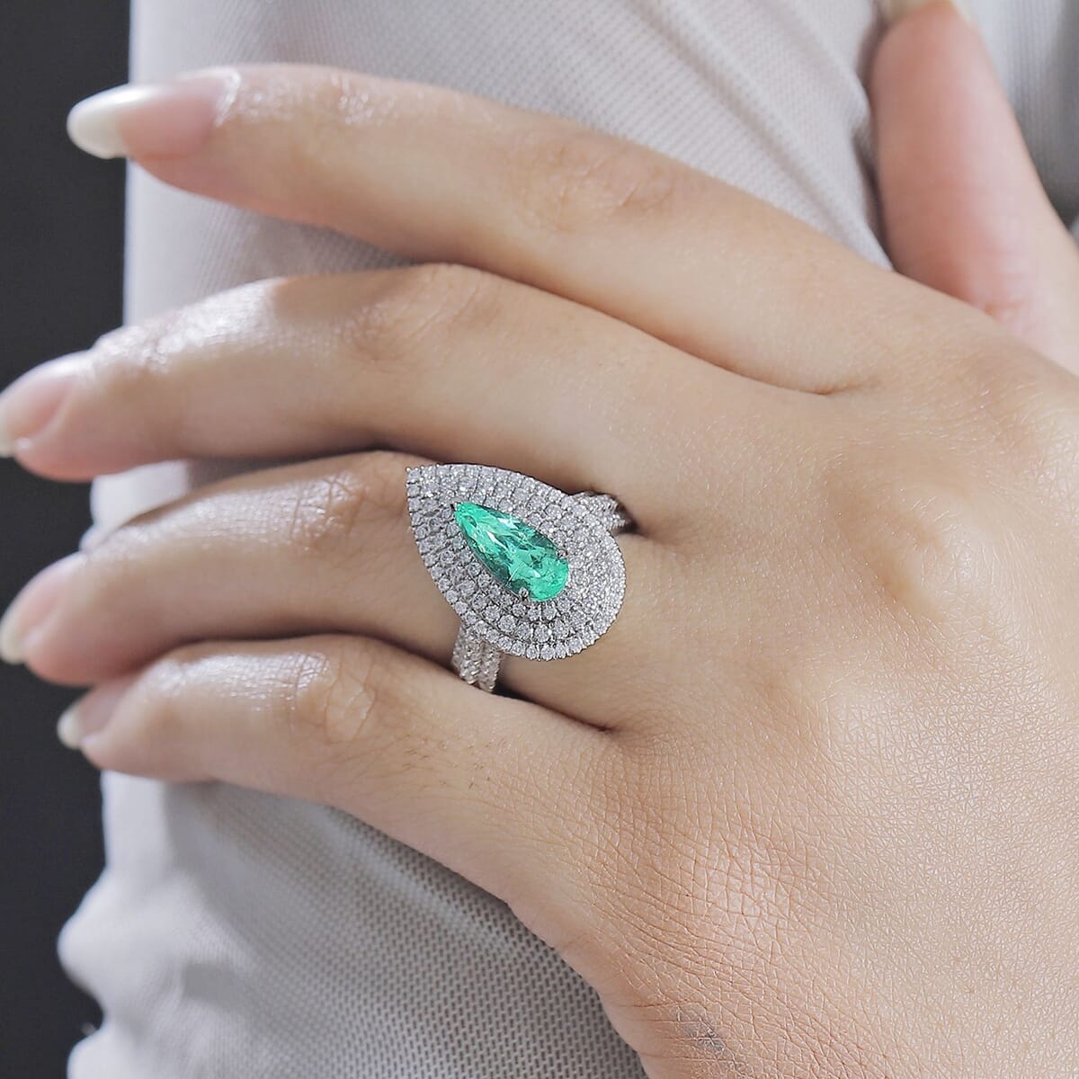 Rhapsody AAAA Paraiba Tourmaline and E-F VS Diamond 3.11 ctw Ring in 950 Platinum (Size 9.0) 11.50 Grams image number 2