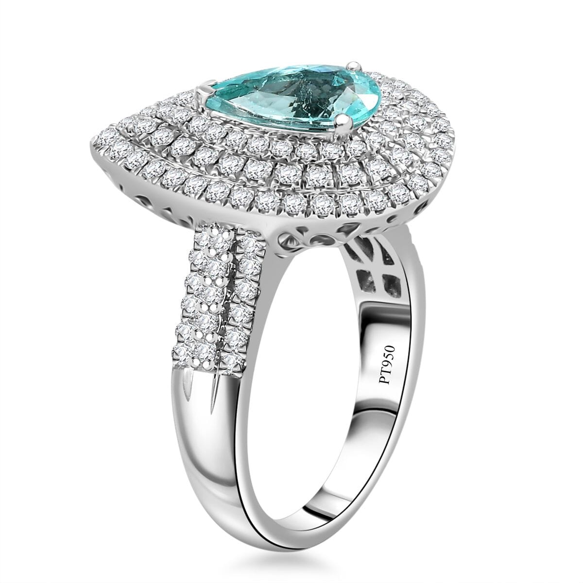 Rhapsody AAAA Paraiba Tourmaline and E-F VS Diamond 3.11 ctw Ring in 950 Platinum (Size 9.0) 11.50 Grams image number 3