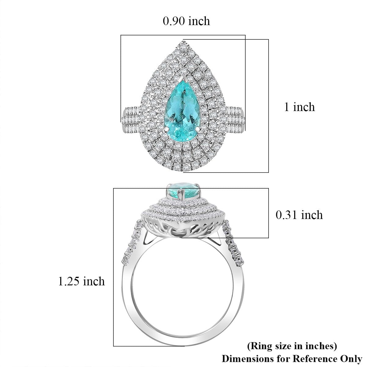 Rhapsody AAAA Paraiba Tourmaline and E-F VS Diamond 3.11 ctw Ring in 950 Platinum (Size 9.0) 11.50 Grams image number 5