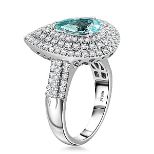 Rhapsody AAAA Paraiba Tourmaline, Diamond Ring in 950 Platinum 3.11 ctw (Size 9.5) With Free Paraiba Book