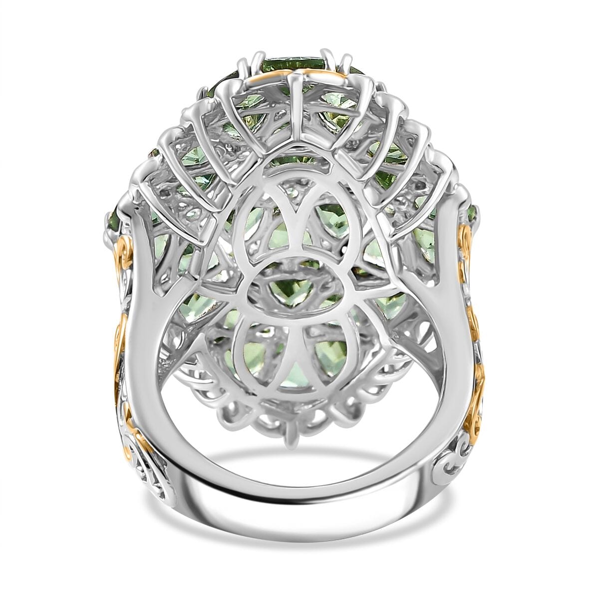 Tanzania Natural Green Apatite 7.40 ctw Bunch of Flower Ring in 18K Vermeil YG and Rhodium Over Sterling Silver (Size 7.0) image number 3