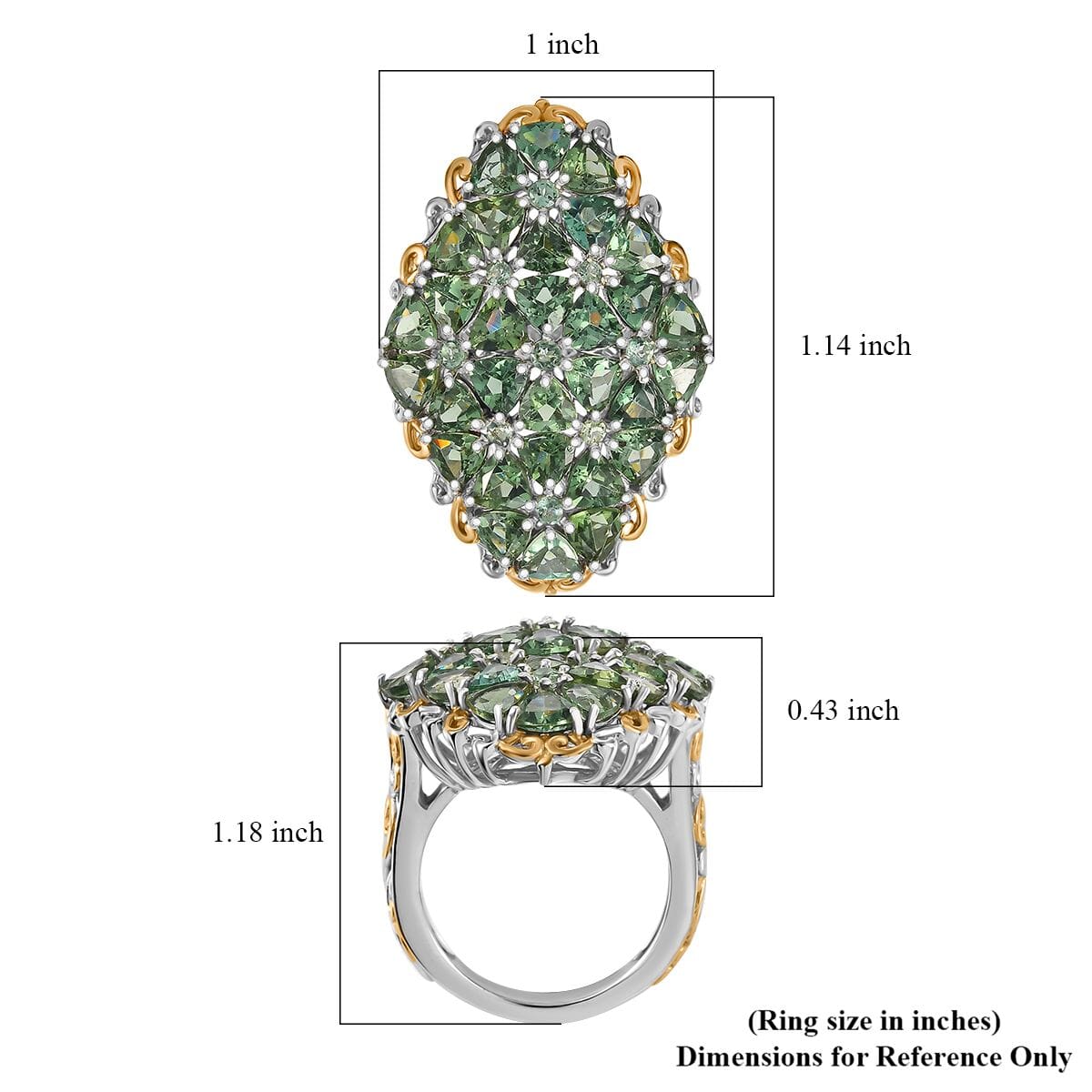 Tanzania Natural Green Apatite 7.40 ctw Bunch of Flower Ring in 18K Vermeil YG and Rhodium Over Sterling Silver (Size 7.0) image number 4