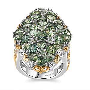 Tanzania Natural Green Apatite 7.40 ctw Bunch of Flower Ring in 18K Vermeil YG and Rhodium Over Sterling Silver (Size 8.0)