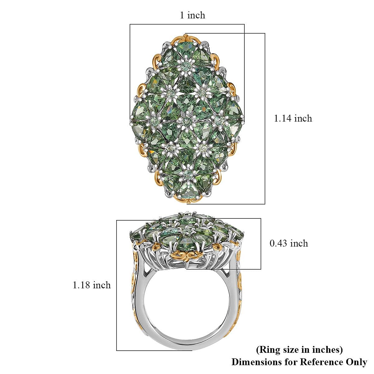 Tanzania Natural Green Apatite 7.40 ctw Bunch of Flower Ring in 18K Vermeil YG and Rhodium Over Sterling Silver (Size 8.0) image number 4