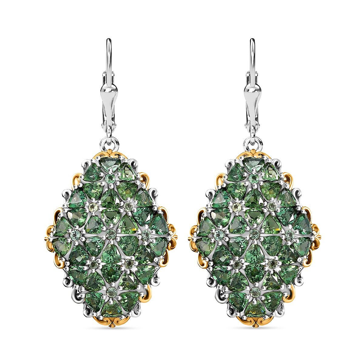 Tanzanian Natural Green Apatite 11.00 ctw Bunch of Flower Earrings in Rhodium Over Sterling Silver image number 0