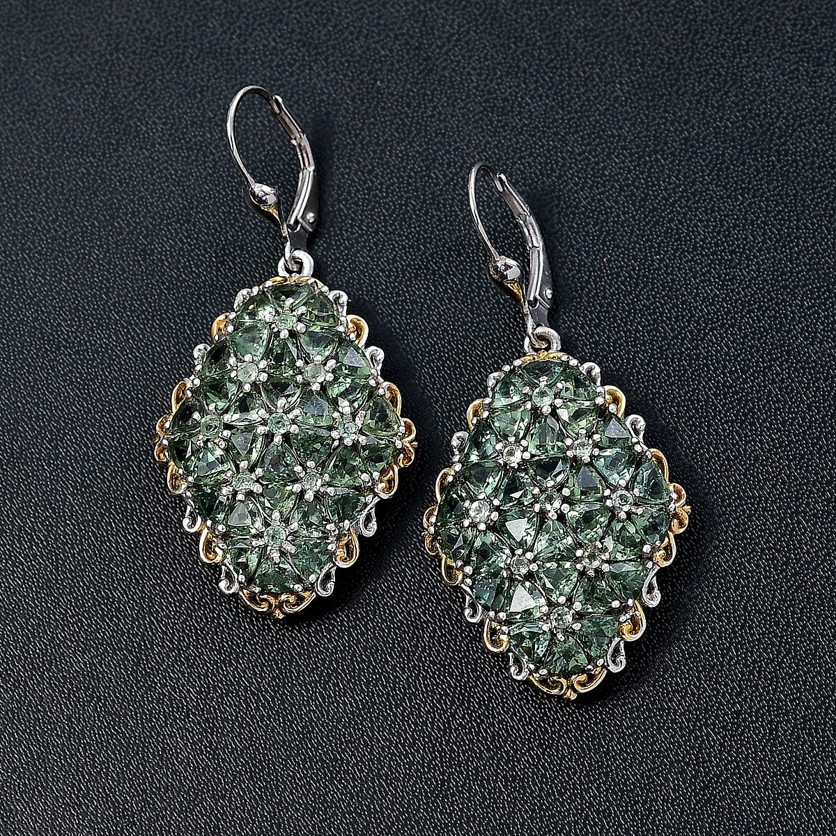 Tanzanian Natural Green Apatite 11.00 ctw Bunch of Flower Earrings in Rhodium Over Sterling Silver image number 1
