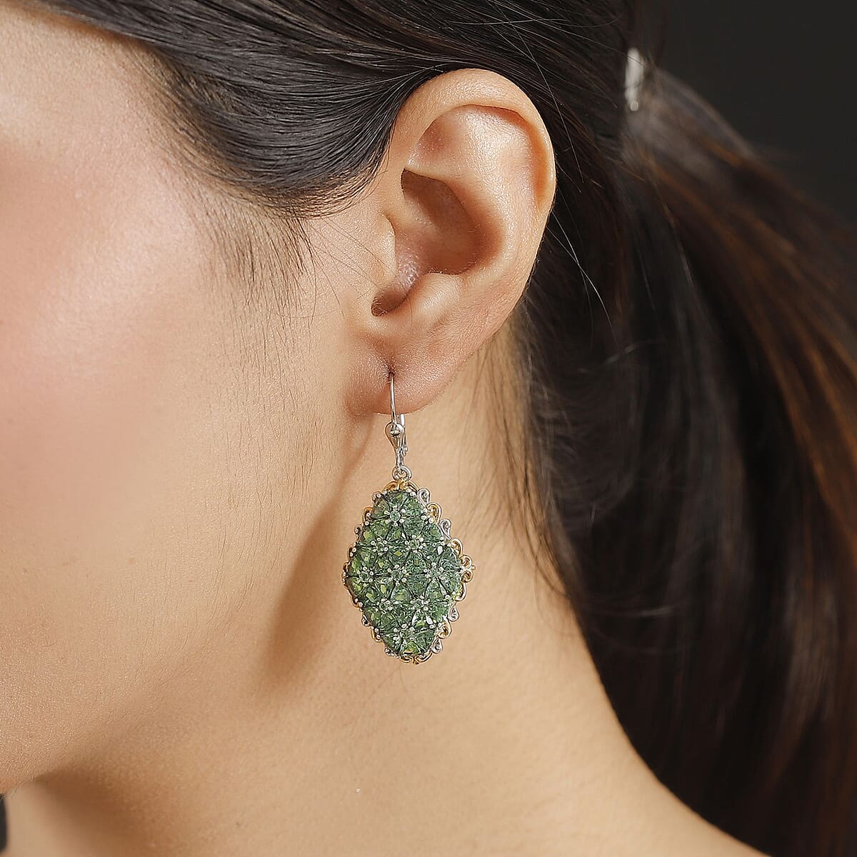 Tanzanian Natural Green Apatite 11.00 ctw Bunch of Flower Earrings in Rhodium Over Sterling Silver image number 2