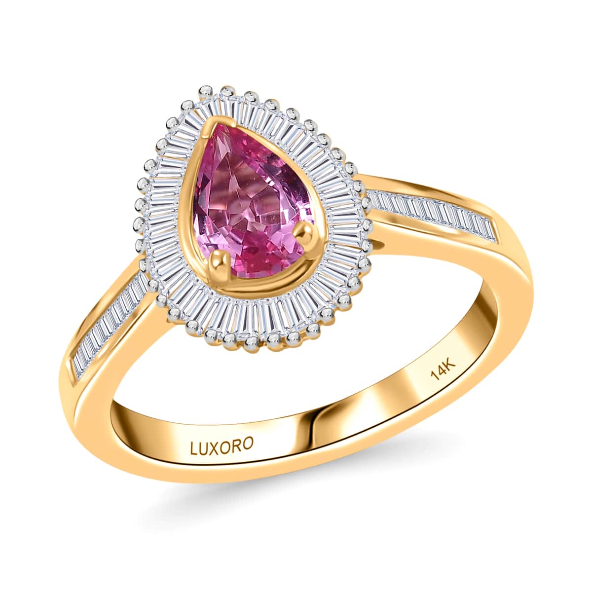 Certified & Appraised Luxoro AAA Padparadscha Sapphire and G-H I2 Diamond 1.32 ctw Ring in 14K Yellow Gold (Size 10.0) image number 0