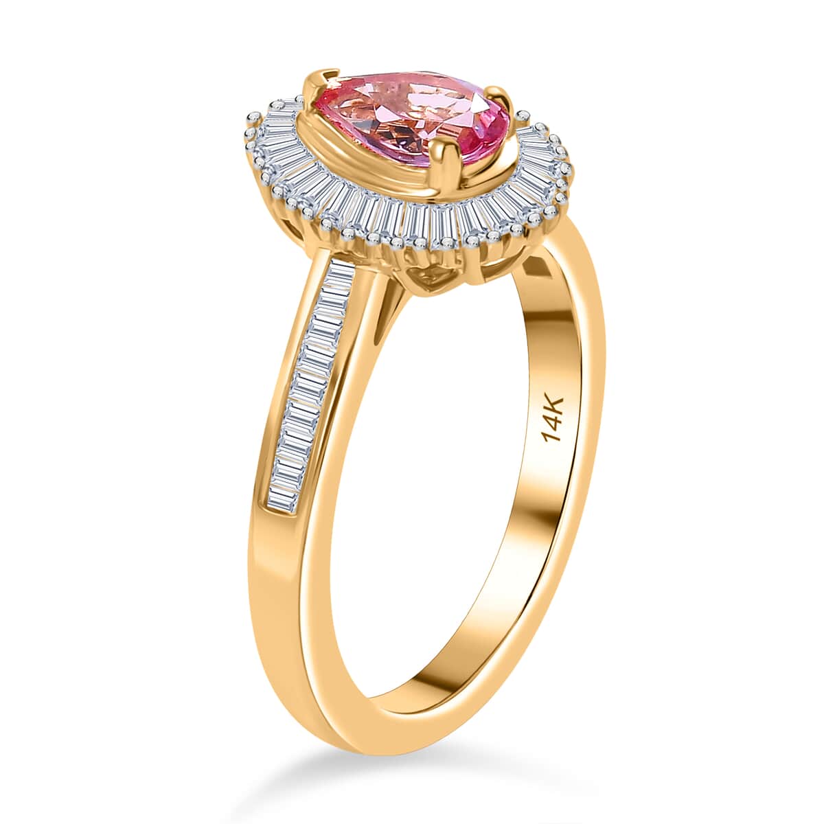 Certified & Appraised Luxoro AAA Padparadscha Sapphire and G-H I2 Diamond 1.32 ctw Ring in 14K Yellow Gold (Size 10.0) image number 3