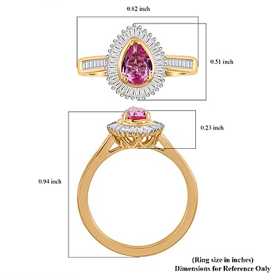 Certified & Appraised Luxoro AAA Padparadscha Sapphire and G-H I2 Diamond 1.32 ctw Ring in 14K Yellow Gold (Size 12.0)