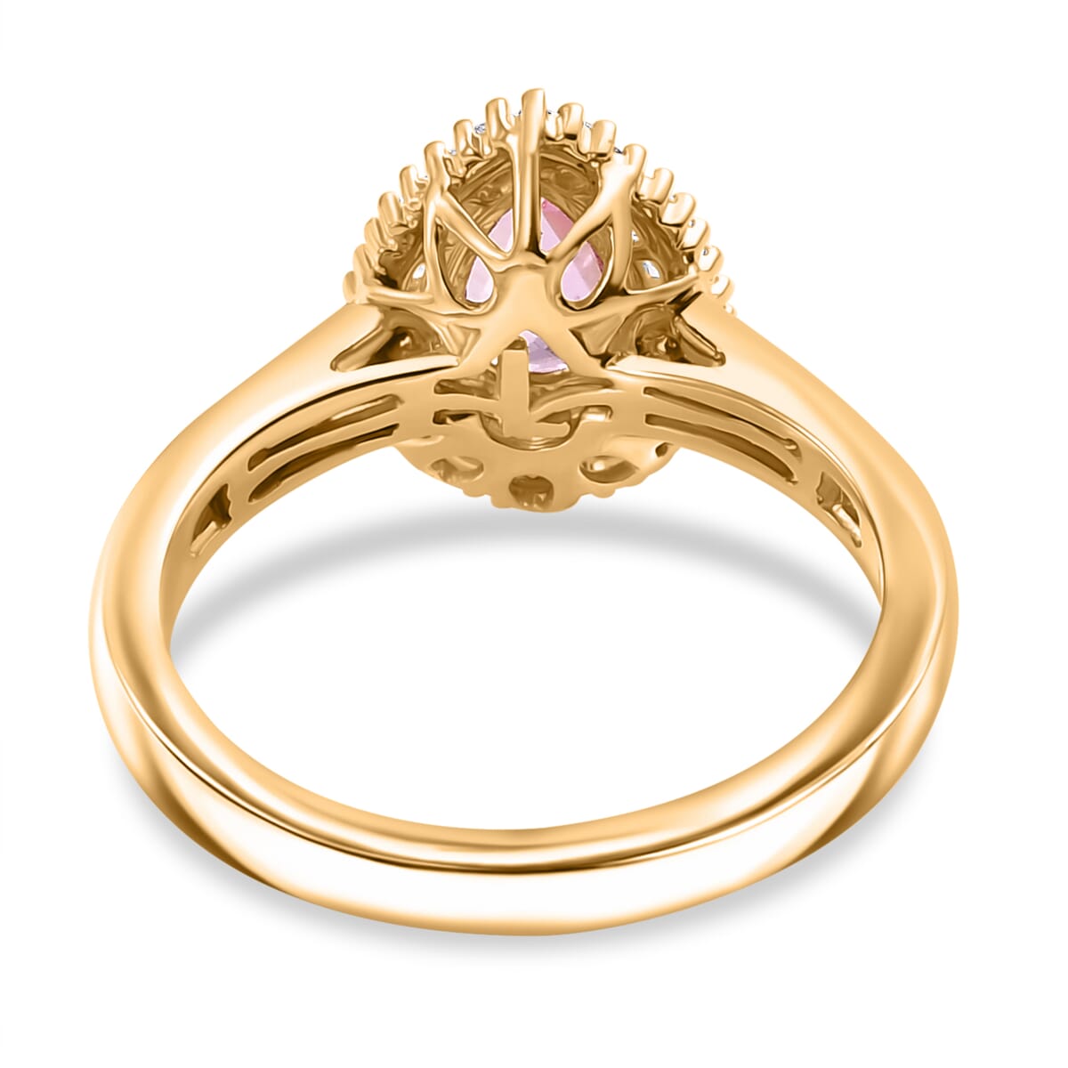 Certified & Appraised Luxoro AAA Padparadscha Sapphire and G-H I2 Diamond 1.32 ctw Ring in 14K Yellow Gold (Size 7.0) image number 4