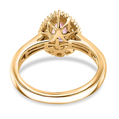 Certified & Appraised Luxoro AAA Padparadscha Sapphire and G-H I2 Diamond 1.32 ctw Ring in 14K Yellow Gold (Size 7.0)