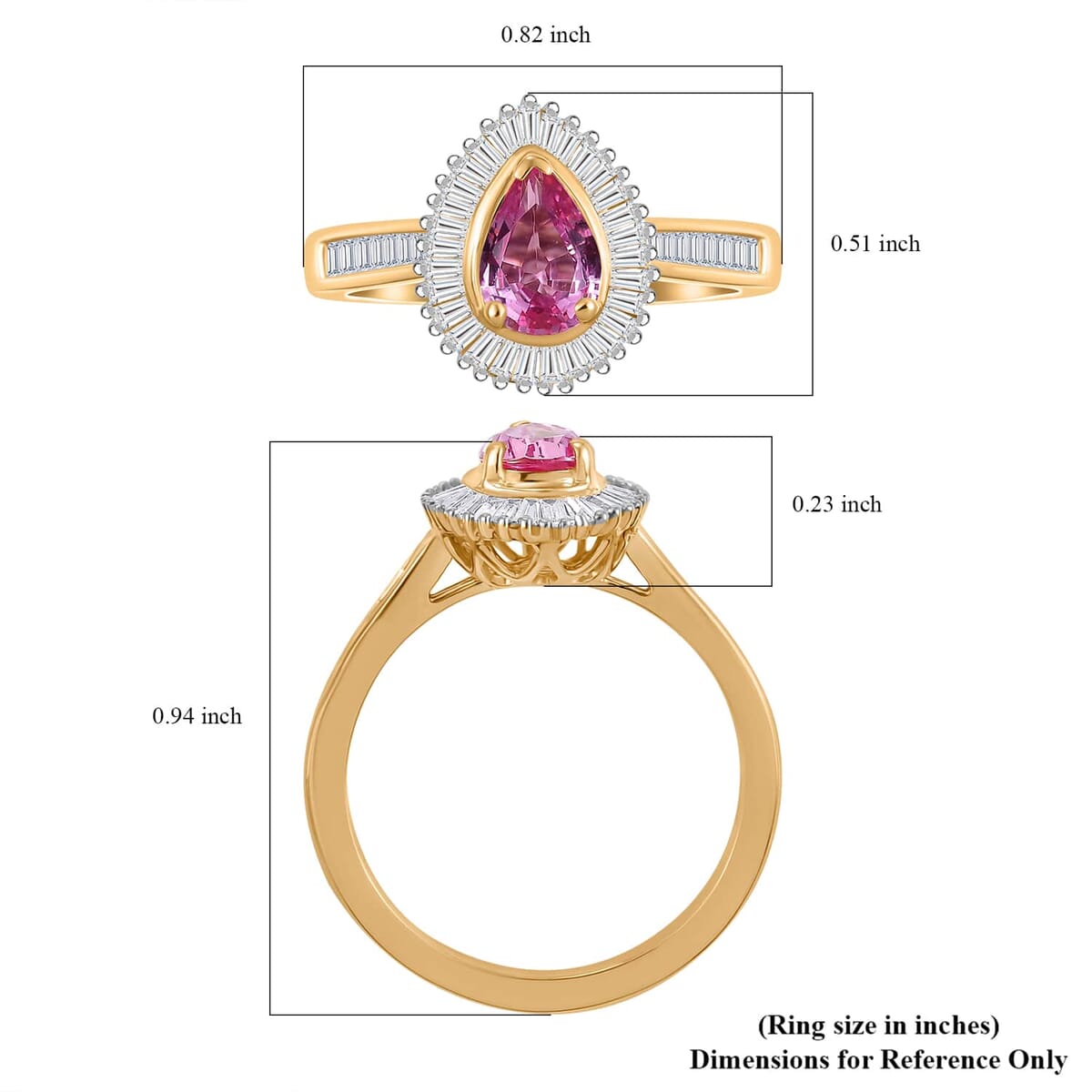 Certified & Appraised Luxoro AAA Padparadscha Sapphire and G-H I2 Diamond 1.32 ctw Ring in 14K Yellow Gold (Size 7.5) image number 5