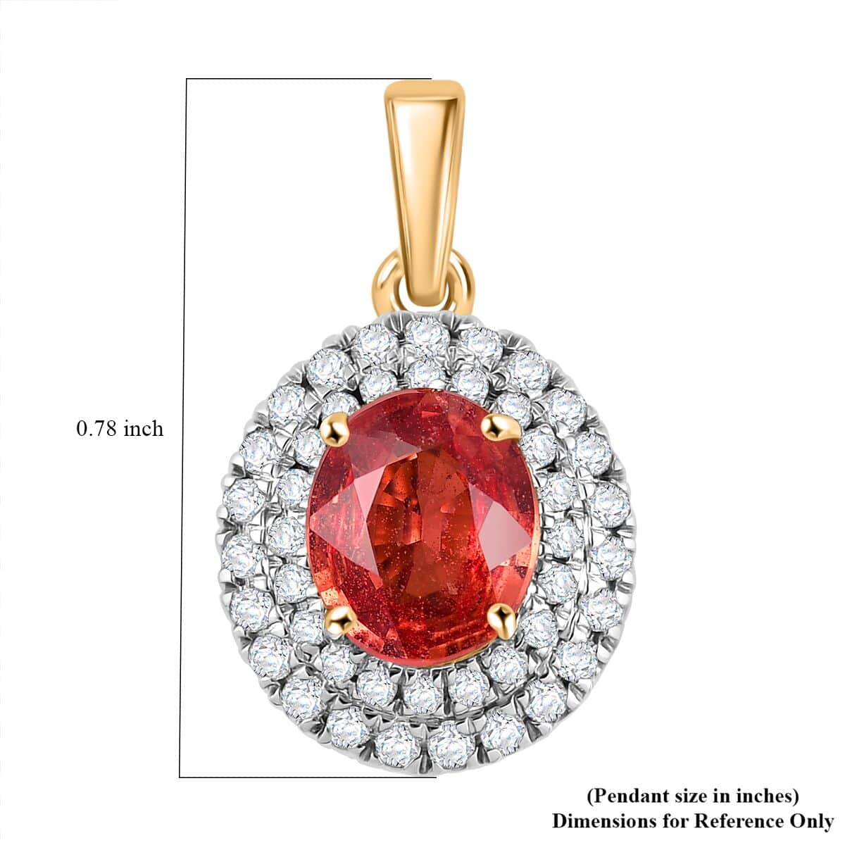 Certified & Appraised Luxoro AAA Padparadscha Sapphire and G-H I2 Diamond 2.05 ctw Double Halo Pendant in 14K Yellow Gold  image number 5