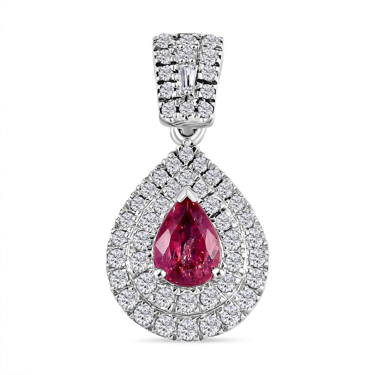 Certified & Appraised Rhapsody AAAA Padparadscha Sapphire and E-F VS2 Diamond 1.55 ctw Pendant in 950 Platinum 4.20 Grams image number 0