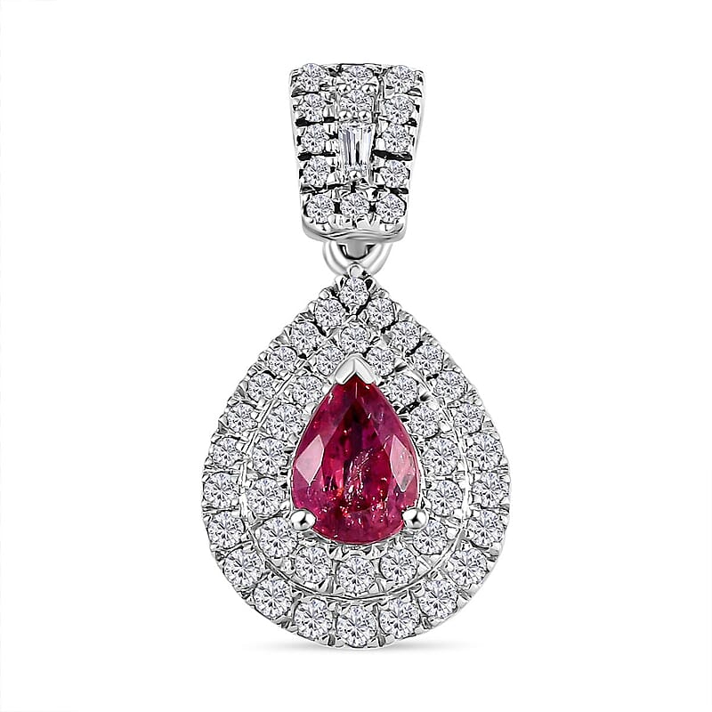Certified & Appraised Rhapsody AAAA Padparadscha Sapphire and E-F VS2 Diamond 1.55 ctw Pendant without Chain in 950 Platinum 4.20 Grams