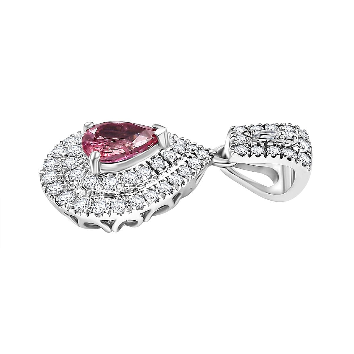 Certified & Appraised Rhapsody AAAA Padparadscha Sapphire and E-F VS2 Diamond 1.55 ctw Pendant without Chain in 950 Platinum 4.20 Grams