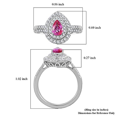 Certified & Appraised Rhapsody 950 Platinum AAAA Padparadscha Sapphire, Diamond (E-F, VS2) (0.74 cts) Double Halo Ring (Size 10.0) (7.11 g) 1.50 ctw