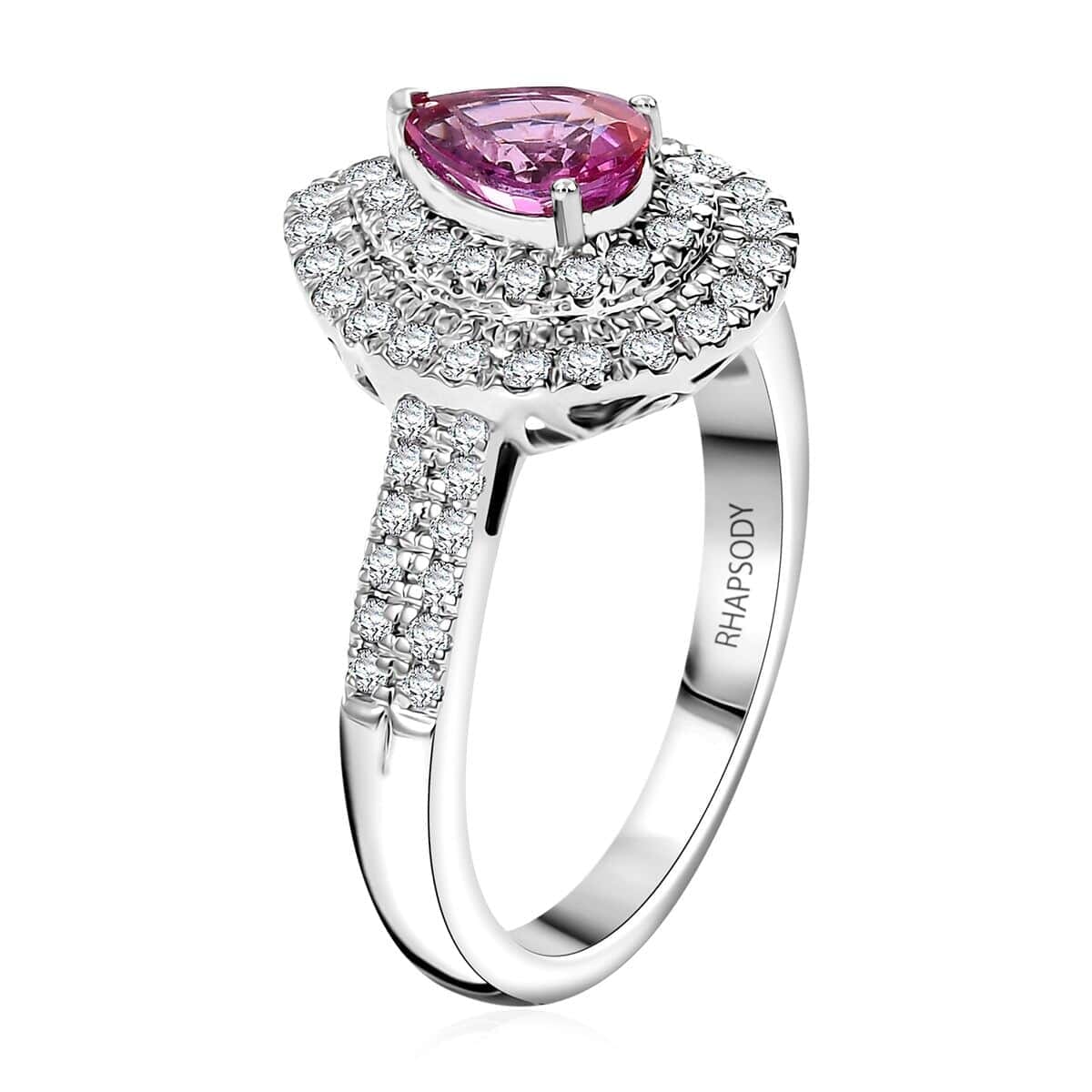 Certified & Appraised Rhapsody AAAA Padparadscha Sapphire and E-F VS2 Diamond 1.50 ctw Double Halo Ring in 950 Platinum (Size 6.0) 7.11 Grams image number 3